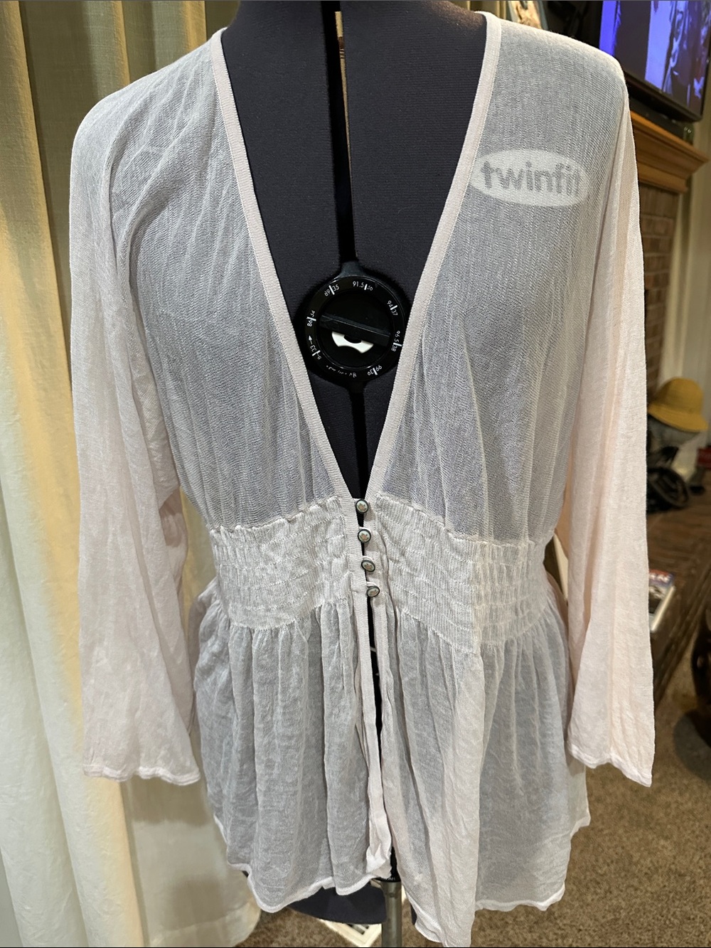 Anthropologie Light Pink Soft Sheer Cotton Knit Button front Cardigan